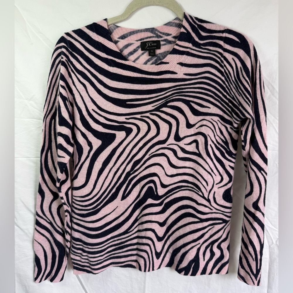 J.Crew 100% Cashmere Pink Zebra Print Sweater Size‎ S